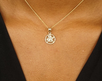 Colgante de ángel de oro macizo de 14 k: collar religioso vintage