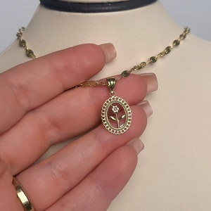 14k Solid Gold Flower Pendant - Framed Floral Necklace