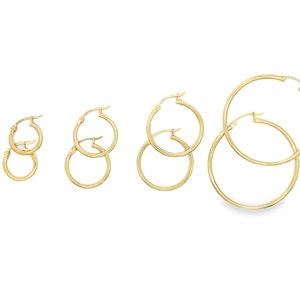 14k Solid Gold - Plain Hoops - Simple Classic and Timeless Hoops - 3 sizes