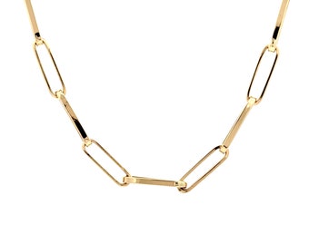 Pulsera de oro macizo de 14 k con clip de papel - Pulsera de cadena moderna