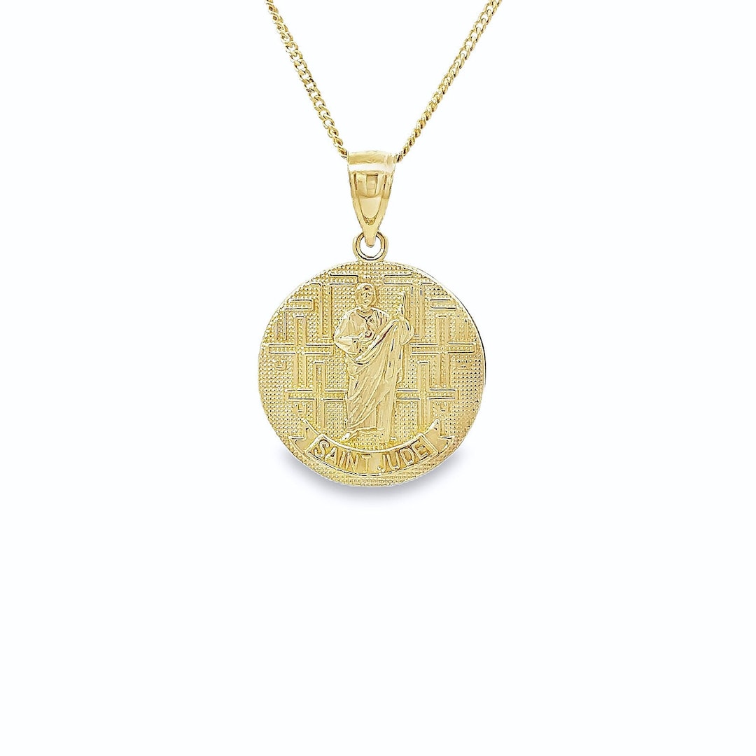 14k Solid Gold Saint Jude Medal Pendant: Religious Icon - Etsy