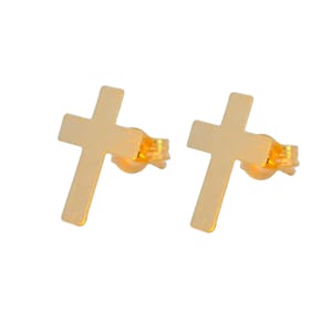 14k Solid Gold Cross Stud Earrings Highly Polished Crosses Earrings, Gift for Her, 585 Yellow Gold, Valentine&#39;s Day, Mother&#39;s Day, Religious