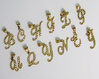 10k massief gouden cursief beginketting, diamantgeslepen cursief beginhanger, gepersonaliseerd cadeau-alfabet, cursieve gouden letter bedel gestempeld