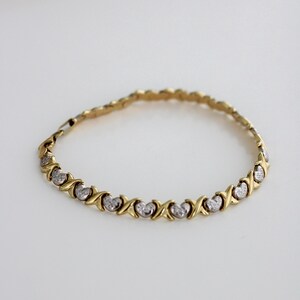 Pulsera de oro macizo de 10 k con piedra de corazón XO, circonita cúbica, oro blanco y amarillo, regalo elegante para mujer, San Valentín. imagen 5