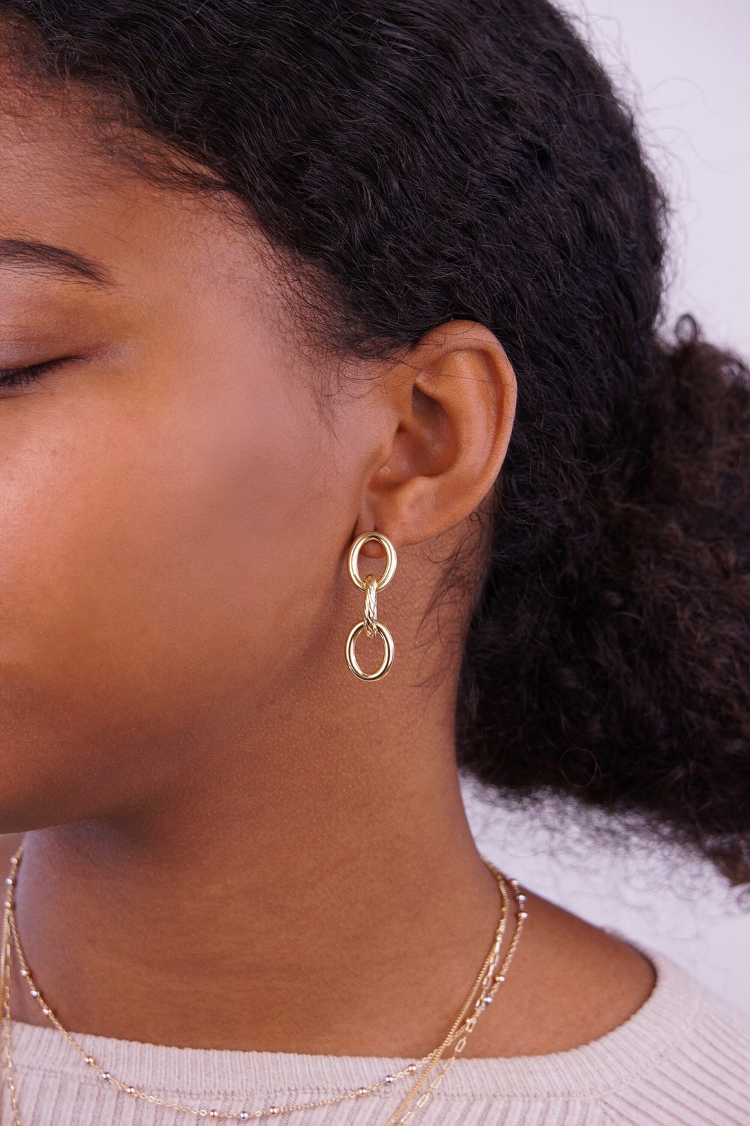 14k Solid Gold Big Chain Link Drop Earrings Gold Earrings for Women Etsy