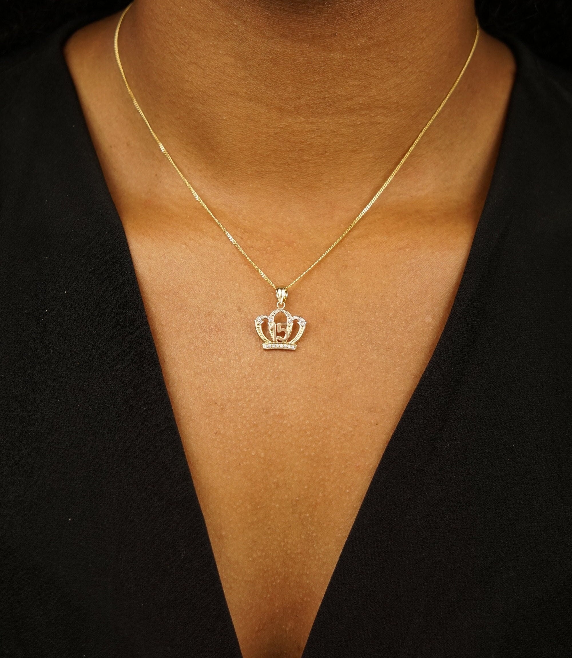 ミュージシャン CROWN NECKLACE GOLD King Crown Gold Plated Pendant & Iced Cubic Zirconia Chain