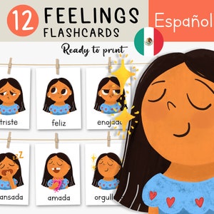 Flashcards de sentimentos em espanhol, materiais educacionais, imprimíveis para educação domiciliar, cartões de emoções infantis, cartas de sentimentos em espanhol