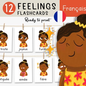 Tarjetas didácticas sobre sentimientos en francés, materiales educativos, materiales imprimibles para la educación en el hogar, tarjetas sobre emociones para niños, vocabulario sobre emociones, aprendizaje del francés para niños