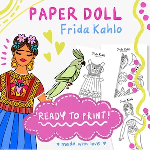 Papierpuppe Frida Kahlo, Frida Kahlo Kunst, Homeschool-Ausdrucke, Papierpuppen-Malvorlagen, Frida Kahlo Digitaler Download, Frida Kahlo Kinder