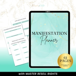 Manifestation Planner, Done For You, White Label Planner, The Manifesting CEO, Editable, Canva template, PLR, MRR