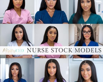 9 Realistic Nursing Stock Models | Nursing Student Stock Image | Medical Stock Models | Nurse Stock Model Bundle Images, Nurses in scrubs