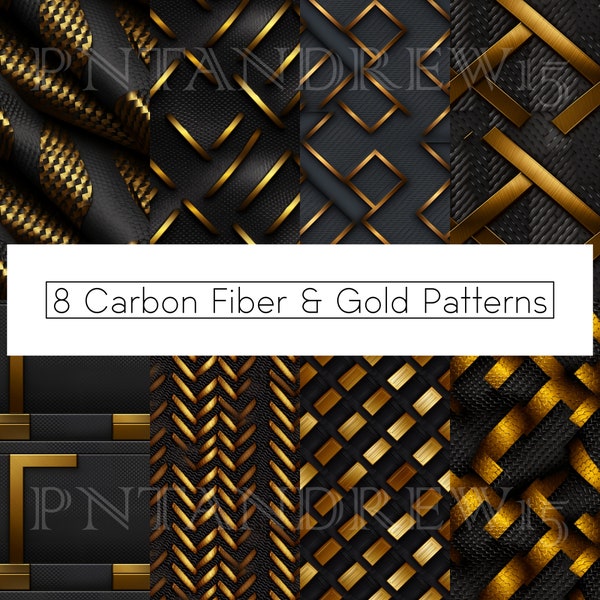 8 motifs en fibre de carbone et or.