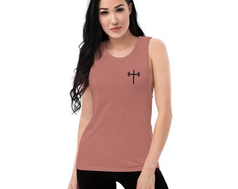 Cross & Barbell Women's Tank Top (Black Design)