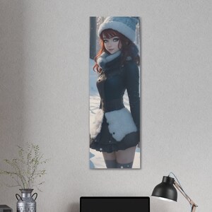 Girl in Winter Forest, Snowy, Full Body Portrait, Vertical Polyester Canvas