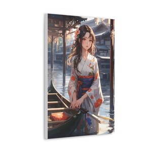 Beatiful Anime Girl in Kimono next to a Gondola, Canvas Gallery Wraps