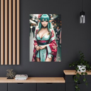 Elf Girl Canvas, city background, wearing kimono