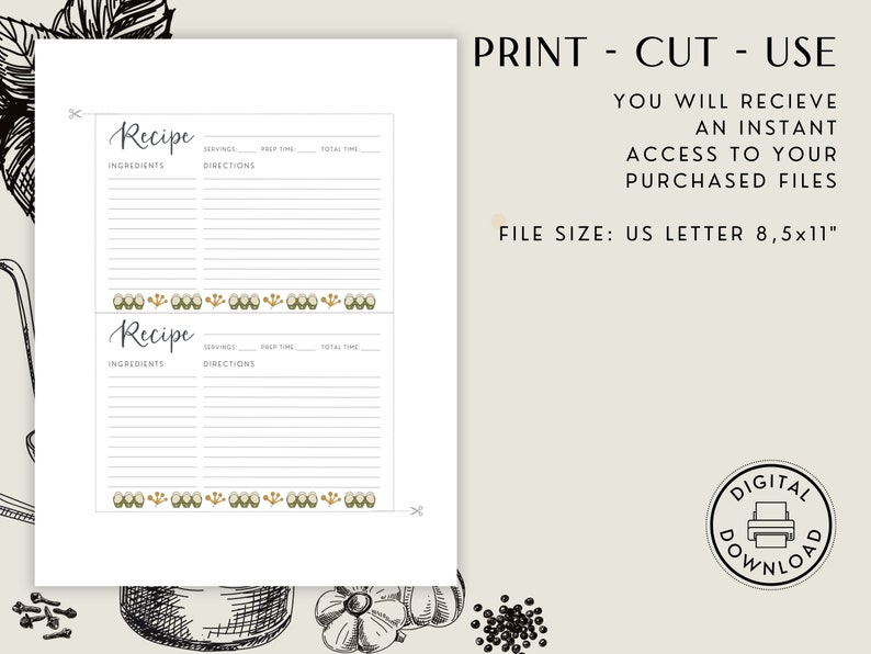Recipe In Script Printable Recipe Card Template Bundle – 10 Designs (digital Download ...