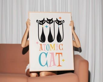 Atomic Cat Trio Print: Retro Mid-Century Modern Wandkunst (Digitaler Download)
