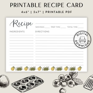 Printable Recipe Card Template to Keep Your Most Loved Recipes in Order | Recipe cards in Two Sizes: 6x4 and 7x5 | Instant Download