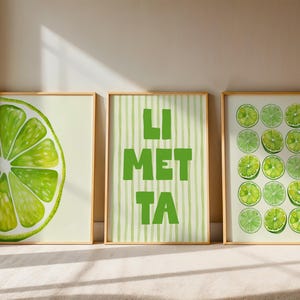 Italian Summer Kitchen Wall Art Set – Limetta Citrus & Lime Green Prints, Italy Lover Decor