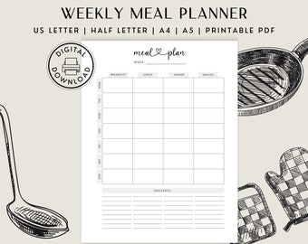 Weekly Meal Planner Printable: Minimalist Food Plan Template (Digital Download)