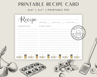 Printable Recipe Card Template in Two Sizes: 6x4 and 7x5