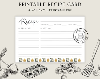 Printable Recipe Card Template: 6x4 & 7x5 Inch (Digital Download)