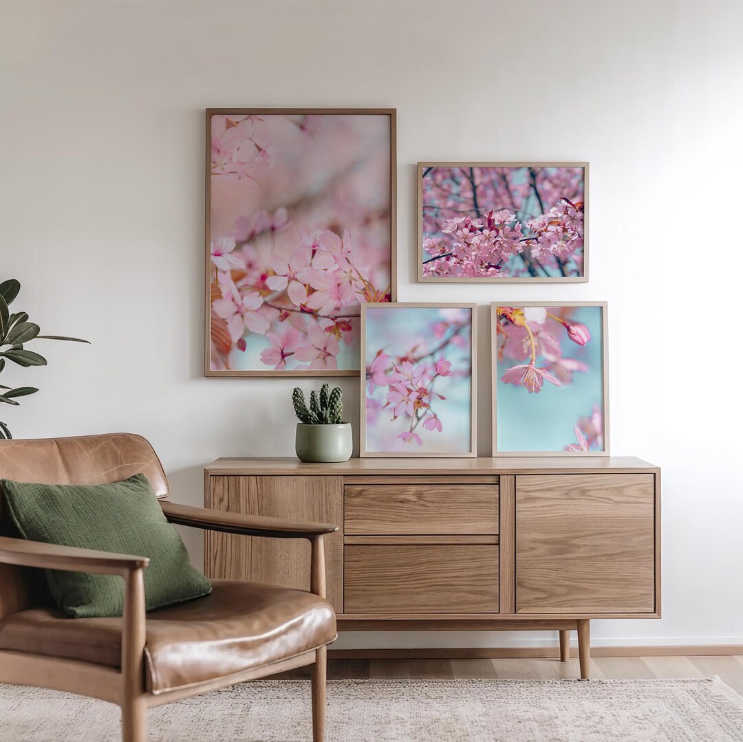 Cherry Blossom Photography Print Set: Pink Sakura Wall Art (digital ...