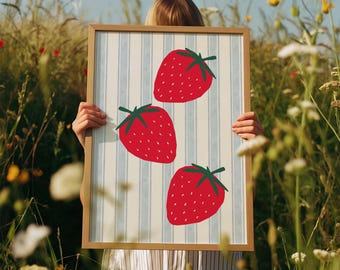 Erdbeeren Küche Print: rote Beeren, Cottagecore Sommerobst (digitaler Download)