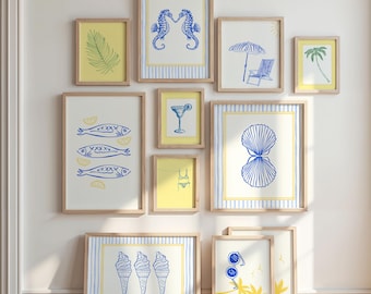Coastal Gallery Wall Art Set: Retro Summer Beach Prints (Digital Download, Set of 10)