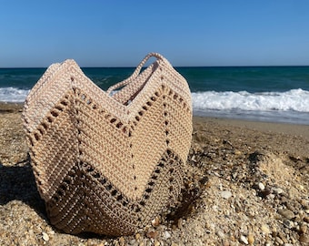 Crochet Beach Bag Pattern, Ribbon Yarn Tote (PDF Pattern)