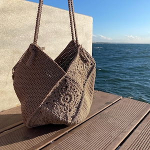 HÄKELANLEITUNG Oma Quadrat Tasche Häkelmuster Muster Sommer Strandtasche Tragetasche Frau Einkaufstasche Alltags Geldbörse Jute Handtasche