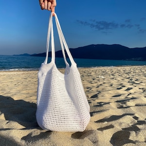 MOTIF AU CROCHET Sac de plage Motif au crochet Sac blanc Sac fourre-tout Sac à provisions Femme d'été à usage quotidien Sac à main Sac à main Filet