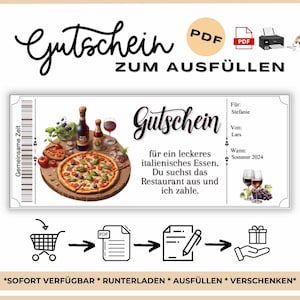 Voucher for Italian pizza eating out template to print out Voucher for dinner Italian restaurant to print out eating pizza pasta