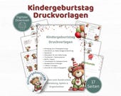 Kindergeburtstag Druckvorlagen Bundle – Einladung, Tischkarte, Deko & Gastgeschenke zum Ausdrucken | Geburtstagsset PDF Teddy