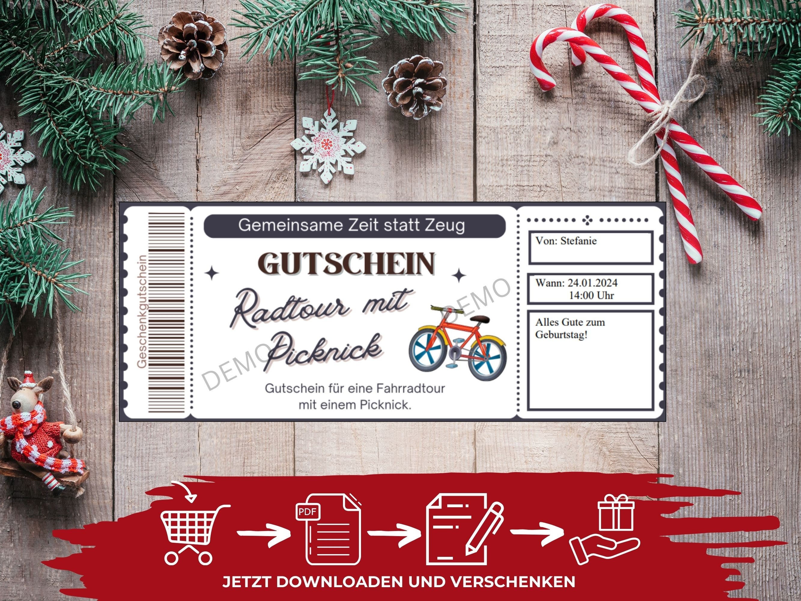 Gutschein Fahrradtour Abend Vorlage zum Ausdrucken Geschenkidee Zeit