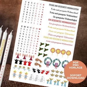 Christmas candle tattoo template PDF | Advent candle sticker decoration | Tattoo for candles waterslide film | Design your own candles with the baby Jesus