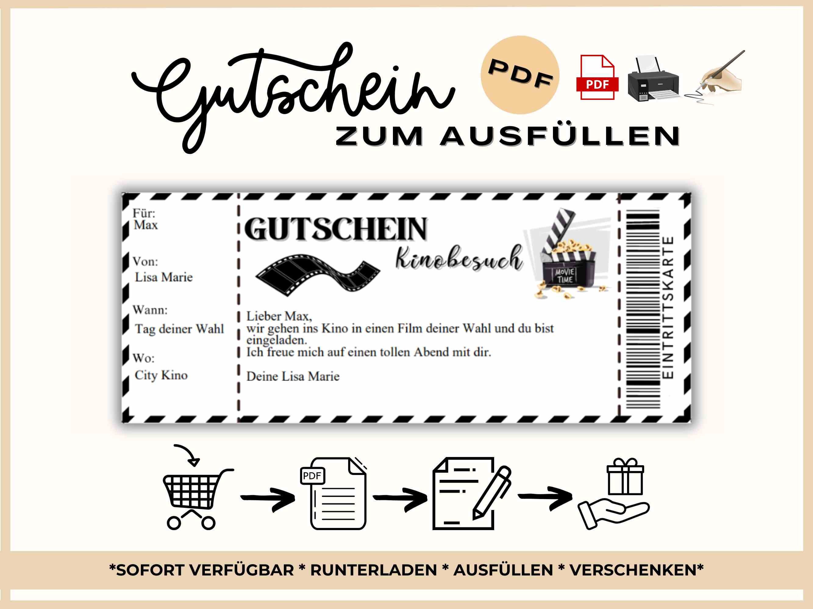 Gutschein Kino Geschenkgutschein Vorlage ausfüllen Personalisierter  Gutschein zum ausdrucken Kinogutschein Kino Einladung personalisiert -  Etsy.de