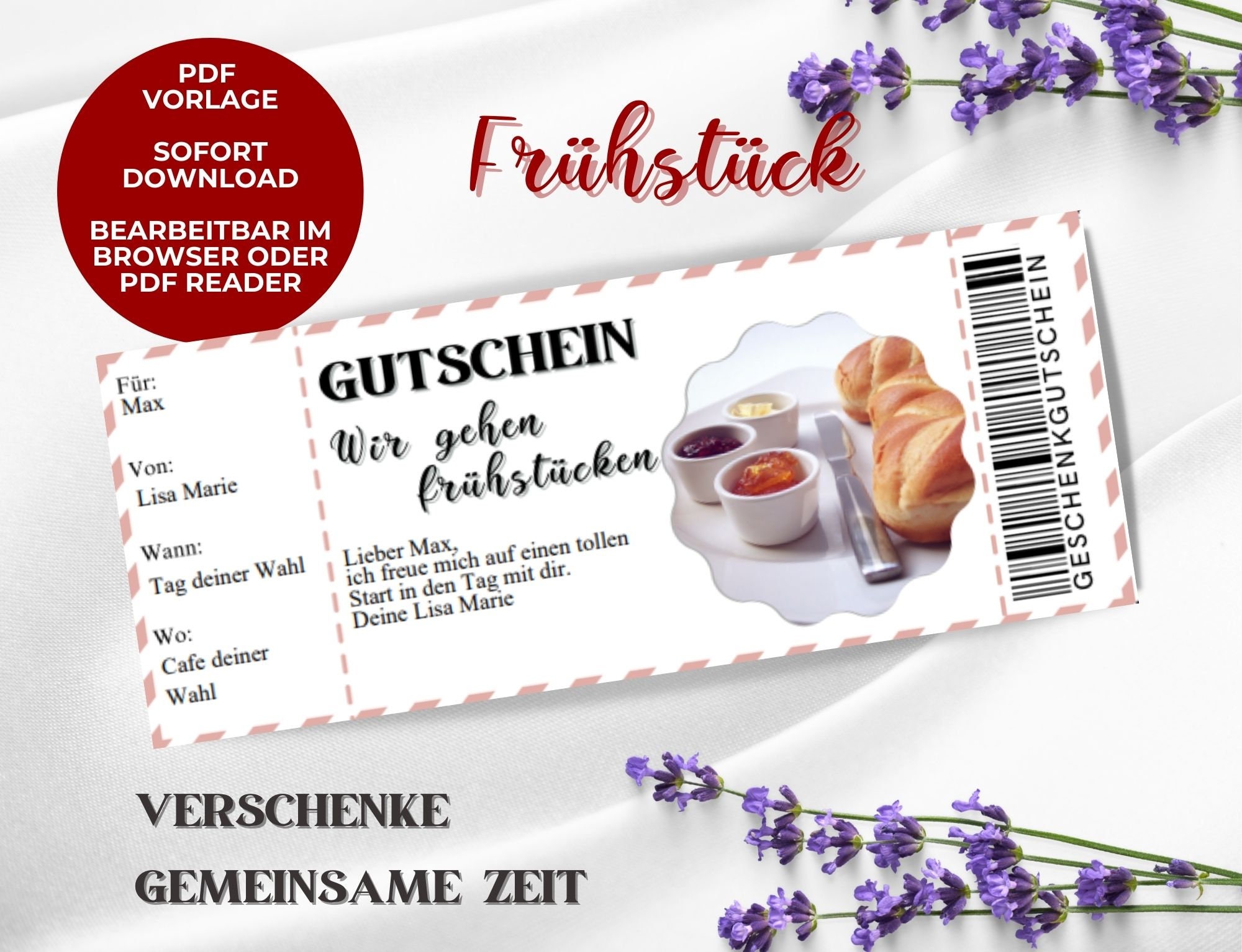 Personalisierbare Gutschein Frühstück Vorlage frühstücken gehen