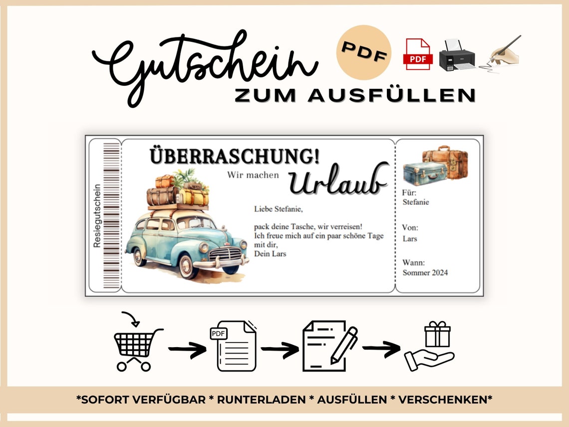 Reisegutschein Urlaub Gutschein für eine Reise Vorlage Gutschein