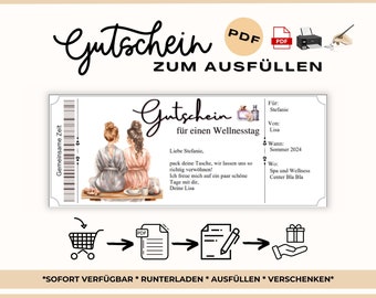 Gutschein Spa Wellness Tag Vorlage zum Ausdrucken Gutscheinkarte Sauna Geschenkidee Wellness und Spa Mutter Gutschein Vorlage Wellnesstag 2