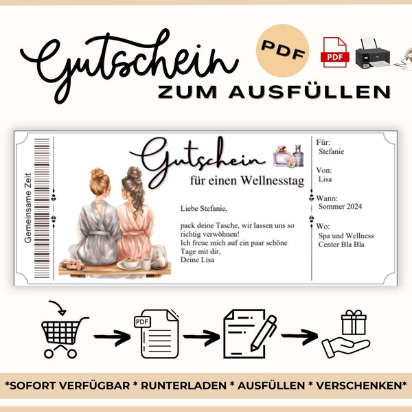 Gutschein Spa Wellness Tag Vorlage zum Ausdrucken Gutscheinkarte Sauna Geschenkidee Wellness und Spa Mutter Gutschein Vorlage Wellnesstag 2