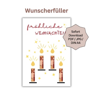 Regalo de Navidad con dinero para conceder deseos: plantilla de cupón imprimible y rellenable - Regalo pequeño de Navidad - Velas