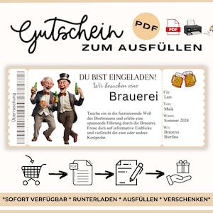 Visite de la brasserie avec bons d'achat | Brasserie de chèques personnalisés | Bons imprimables modifiables pour la bière à remplir Drunk