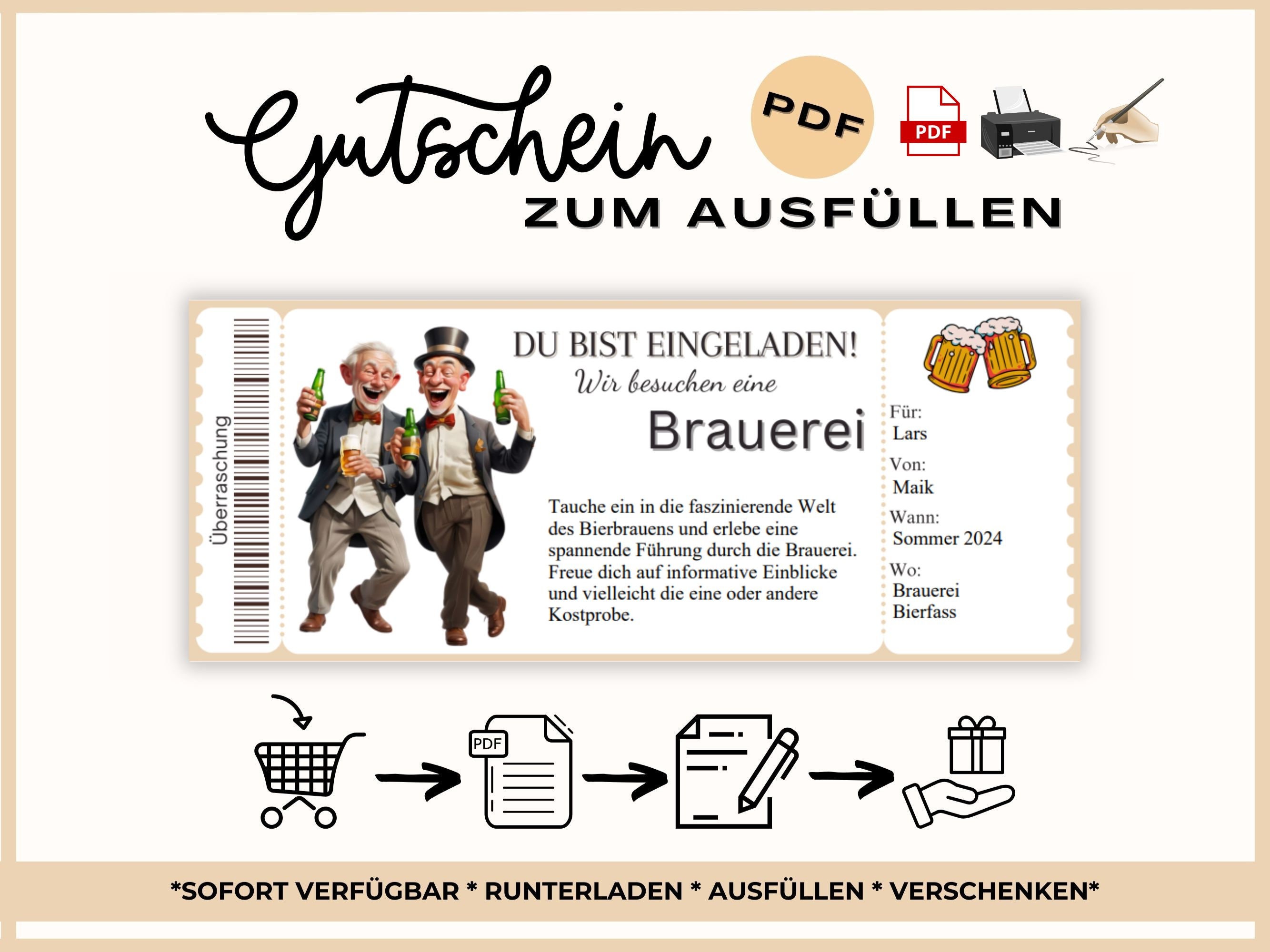 Voucher brewery tour | Personalized voucher brewery | Beer Editable printable vouchers to fill out Drunk
