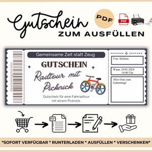 Voucher fietstour avond sjabloon om af te drukken | Cadeau-idee tijd in plaats van spullen | Cadeaubon | Kleurrijke excursievoucher