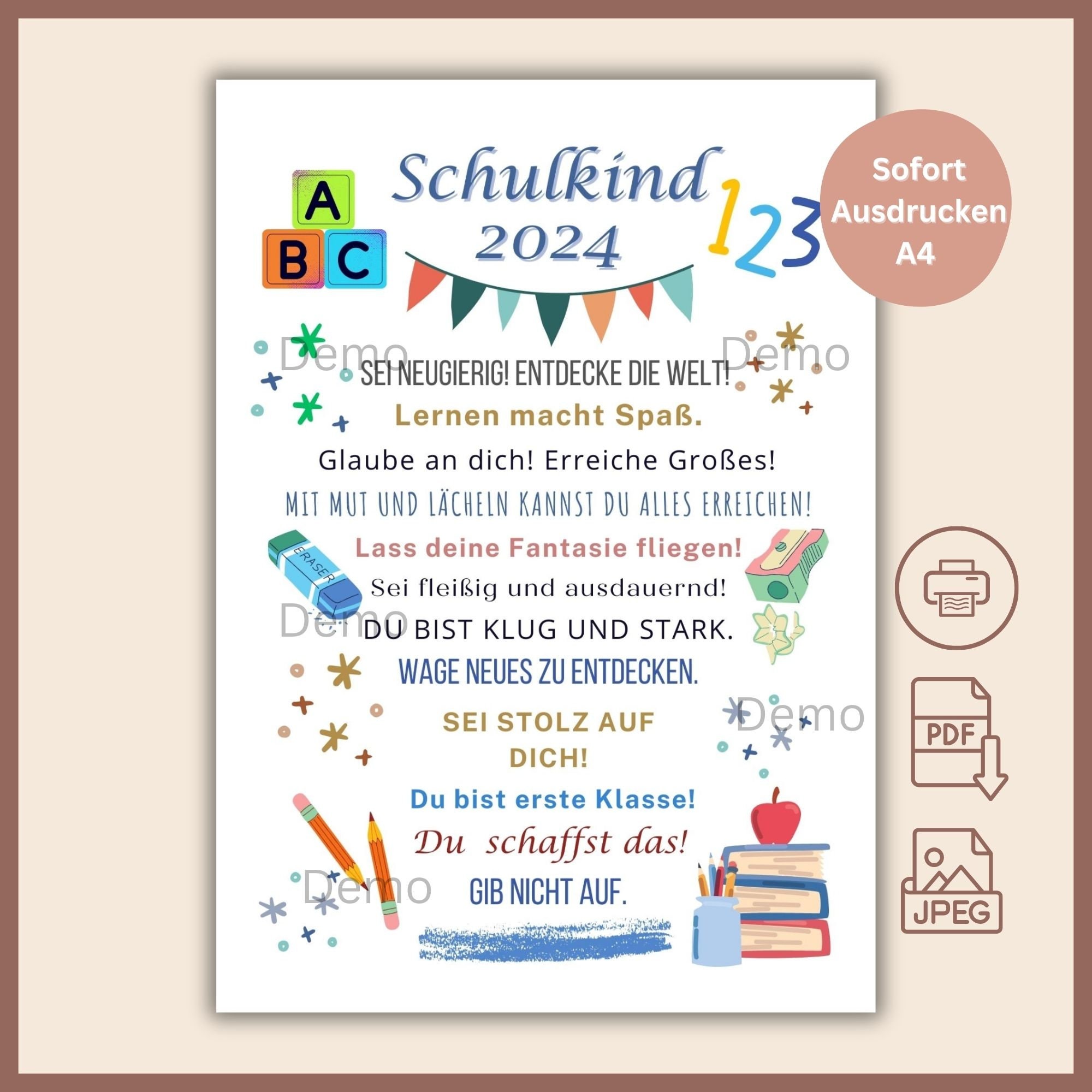 Poster Einschulung Affirmationen Poster Schulanfang Schulkind 2024