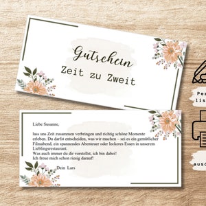 Tijd in plaats van spullen voucher sjabloon PDF om af te drukken gepersonaliseerde ervaring cadeau DIN lang verjaardag Kerstmis direct downloaden