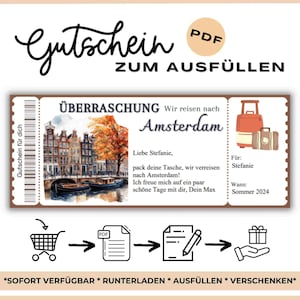Amsterdam personalisierbarer Gutschein Reisegutschein Urlaub Amsterdam Geschenkgutschein Städte Tour Amsterdam Hochzeitsreise Amsterdam