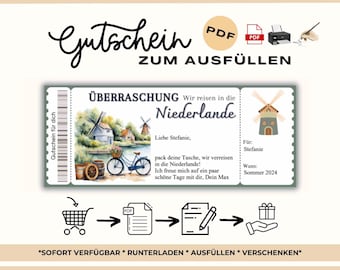 Netherlands Fillable Voucher Travel Travel Voucher Netherlands Gift Voucher Holiday Netherlands Honeymoon Holiday Holland